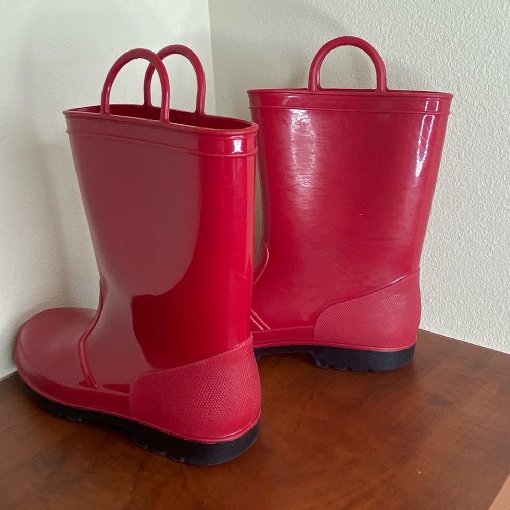 Youth Big Kid Rubber Rain Boots, Size 2, Red - Picture 10 of 13
